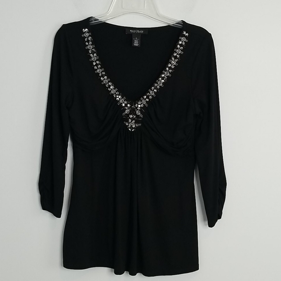 WHBM black  Beaded V-neck Blouse - Picture 2 of 10